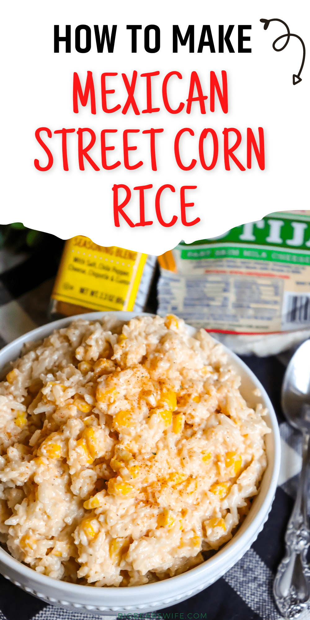 This Mexican Street Corn Rice is inspired by the great flavor of Mexican Elotes aka Mexican Street Corn! A great side dish or an entire meal when you add a protein!  via @bigbearswife