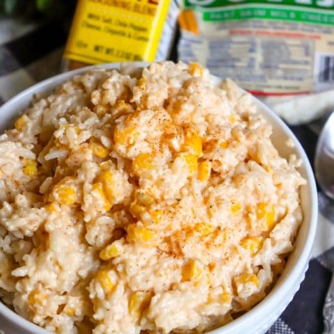 This Mexican Street Corn Rice is inspired by the great flavor of Mexican Elotes aka Mexican Street Corn! A great side dish or an entire meal when you add a protein!
