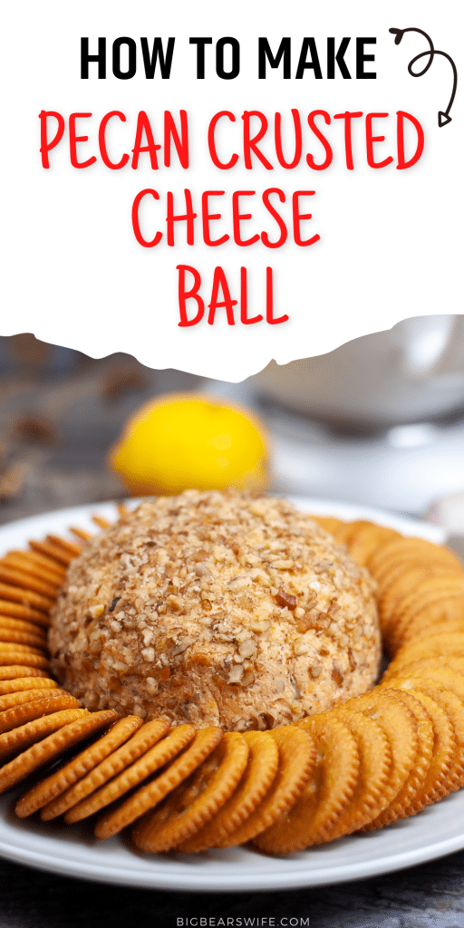 This tasty Pecan Crusted Cheese Ball recipe is perfect to make for a party appetizer, a early snack for Thanksgiving or an appetizer for a Christmas dinner!