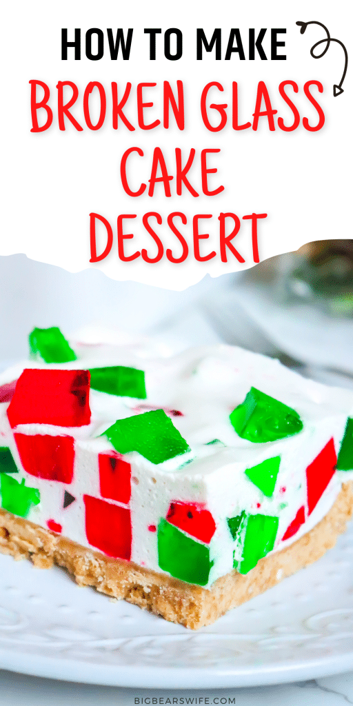 Creamy and Jiggly, this Broken Glass Cake Dessert looks like it has beautiful broken stained glass in every slice but tastes delicious! Beautiful Jell-O bits are "broken" throughout into this pineapple gelatin cake and resting on top of a sweet vanilla wafer crust!