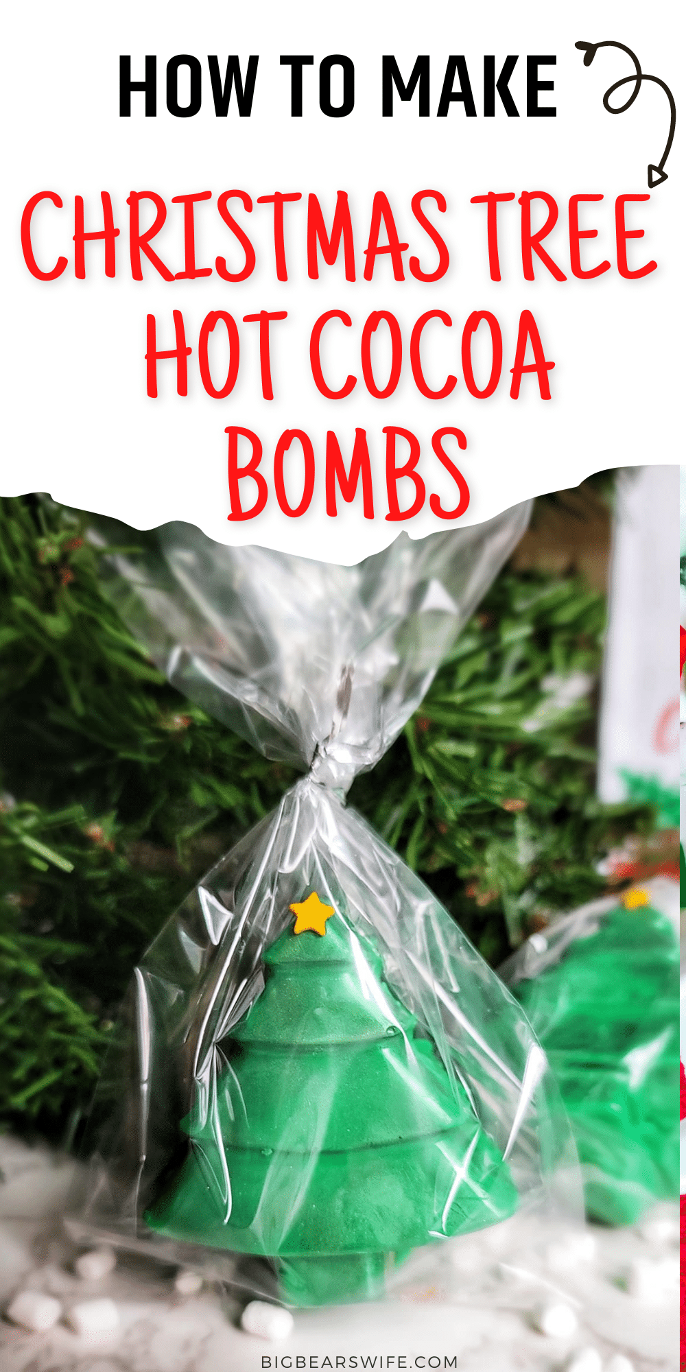 These sweet Christmas Tree Hot Cocoa Bombs are the perfect stocking stuffers and just simply adorable! Perfect for Christmas or Yule time celebrations!  via @bigbearswife