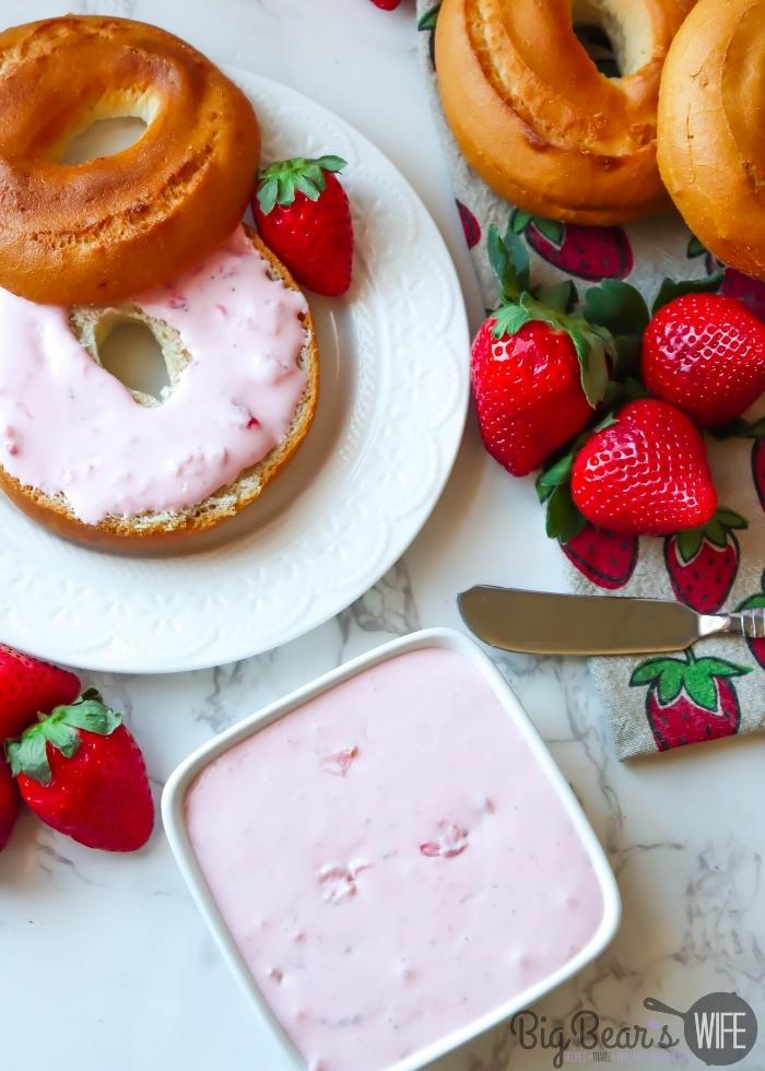STRAWBERRY CREAM CHEESE overhead shot with bagels (1)