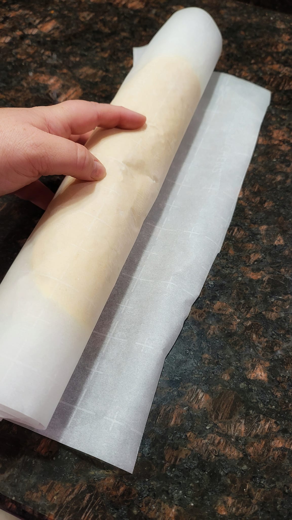 rolled sponge cake in parchment paper