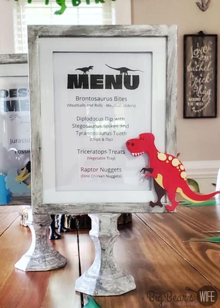 IY FAUX STONE PARTY MENU BOARD with red dino