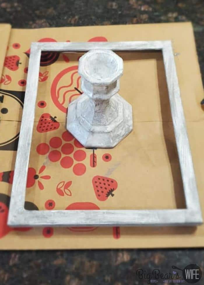 Picture frame and candle holder painted white with stone detail