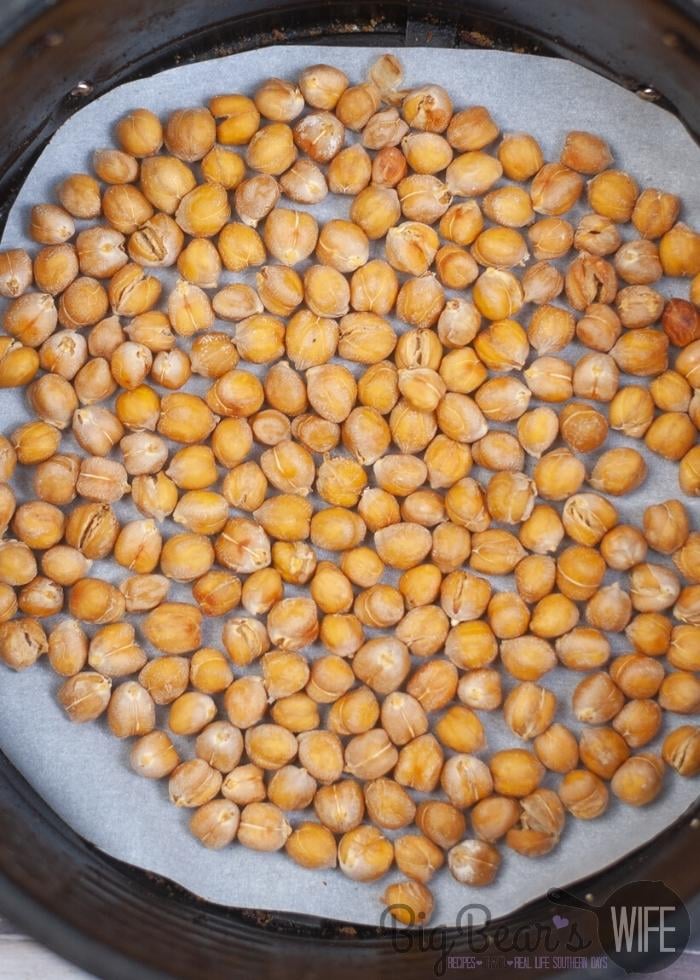 toasted chickpeas in air fryer basket