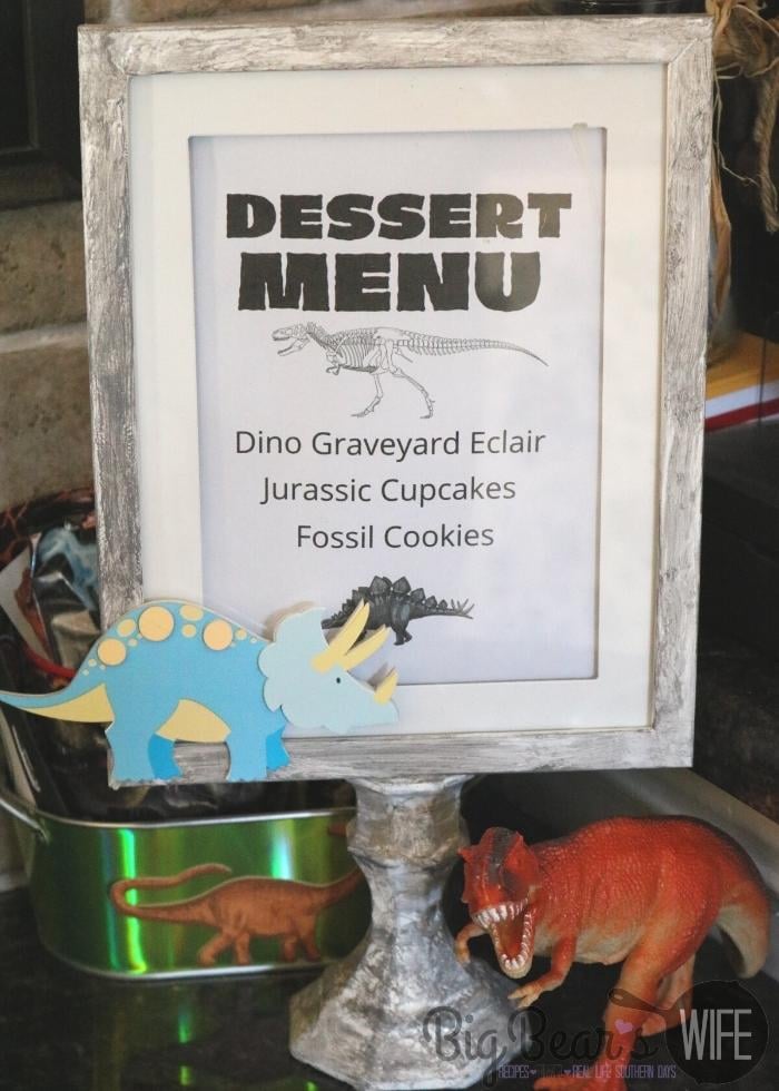Dino Party dessert stone menu