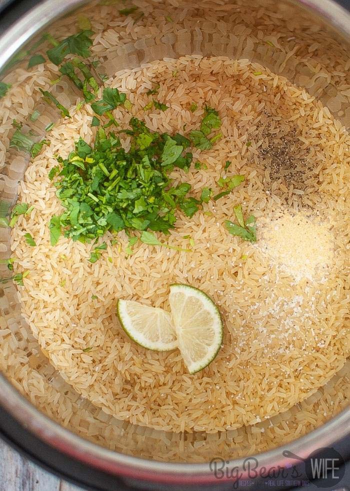 Instant-Pot-Cilantro-Lime-Rice-ingredients-inside-instant-pot