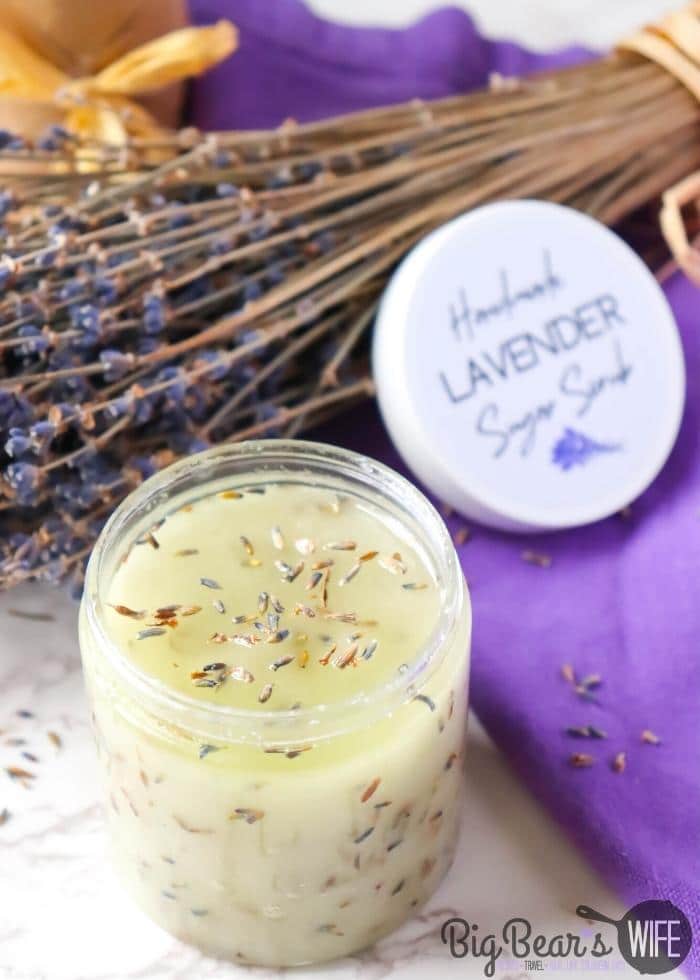 Jar of Homemade Lavender Sugar Scrub with sticker label in background (1)