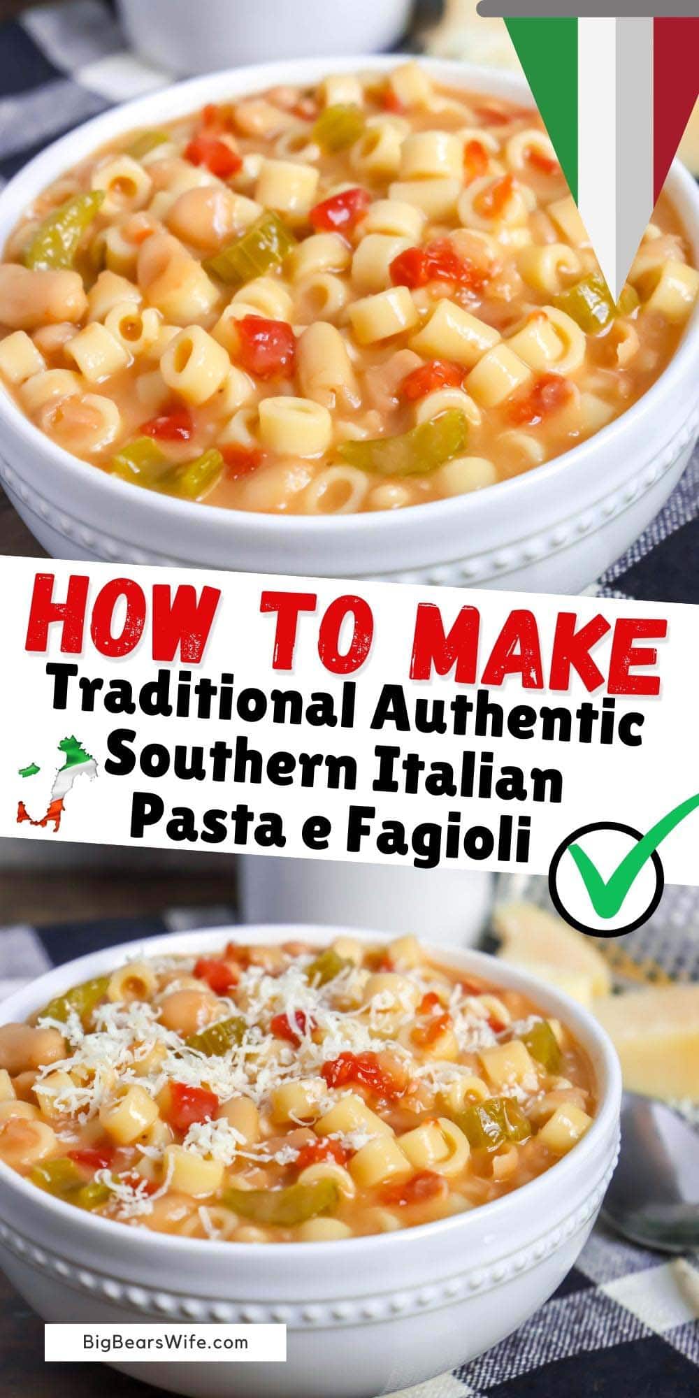 This Southern Italian Pasta e Fagioli Recipe has been passed down through the generations and has always been a family favorite! This is a Traditional Authentic Southern Italian Pasta e Fagioli Recipe made with white beans, celery, diced tomatoes, garlic, and pasta.  via @bigbearswife