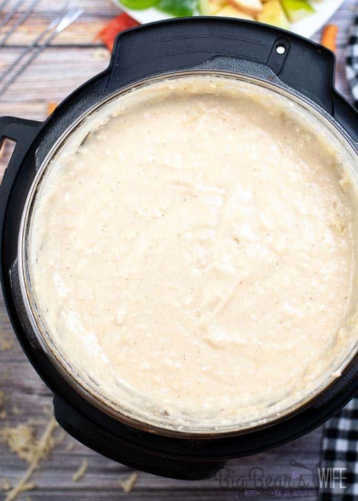 Instant Pot Copycat Melting Pot Cheese Fondue with veggies in th