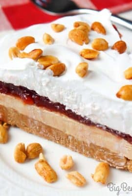 Peanut Butter Jelly Pie Slice on white plate