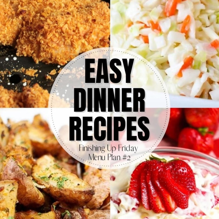 This week's Finishing Up Friday Menu Plan is about recreating a take out classic! We're featuring a Buttermilk Oven Fried Chicken as our main entrée and serving up some perfectly cooked air fryer roasted potatoes and Copycat KFC Coleslaw for our sides plus a summer time favorite of Strawberry Banana Cheesecake Salad to end the meal!