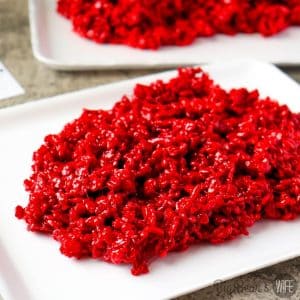 Creepy out your friends and family by serving up platters of Raw Meat Halloween Rice Krispie Treats this year for Halloween! Red Velvet Rice Krispie Treats serves on (clean and unused) meat trays with "road kill" labels will have them running for the hills!