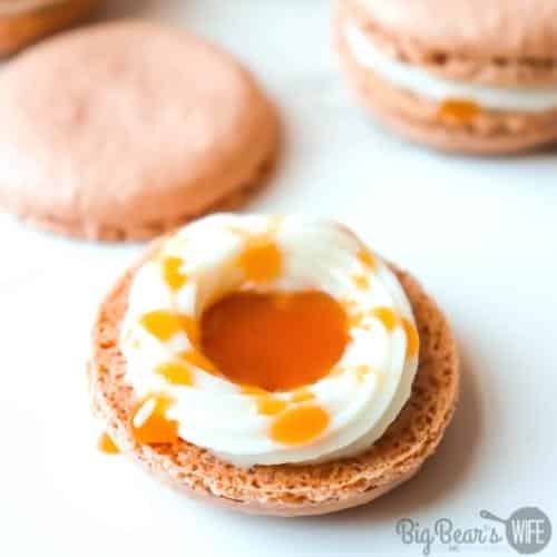 White frosting and caramel on center of Salted Caramel Macaron