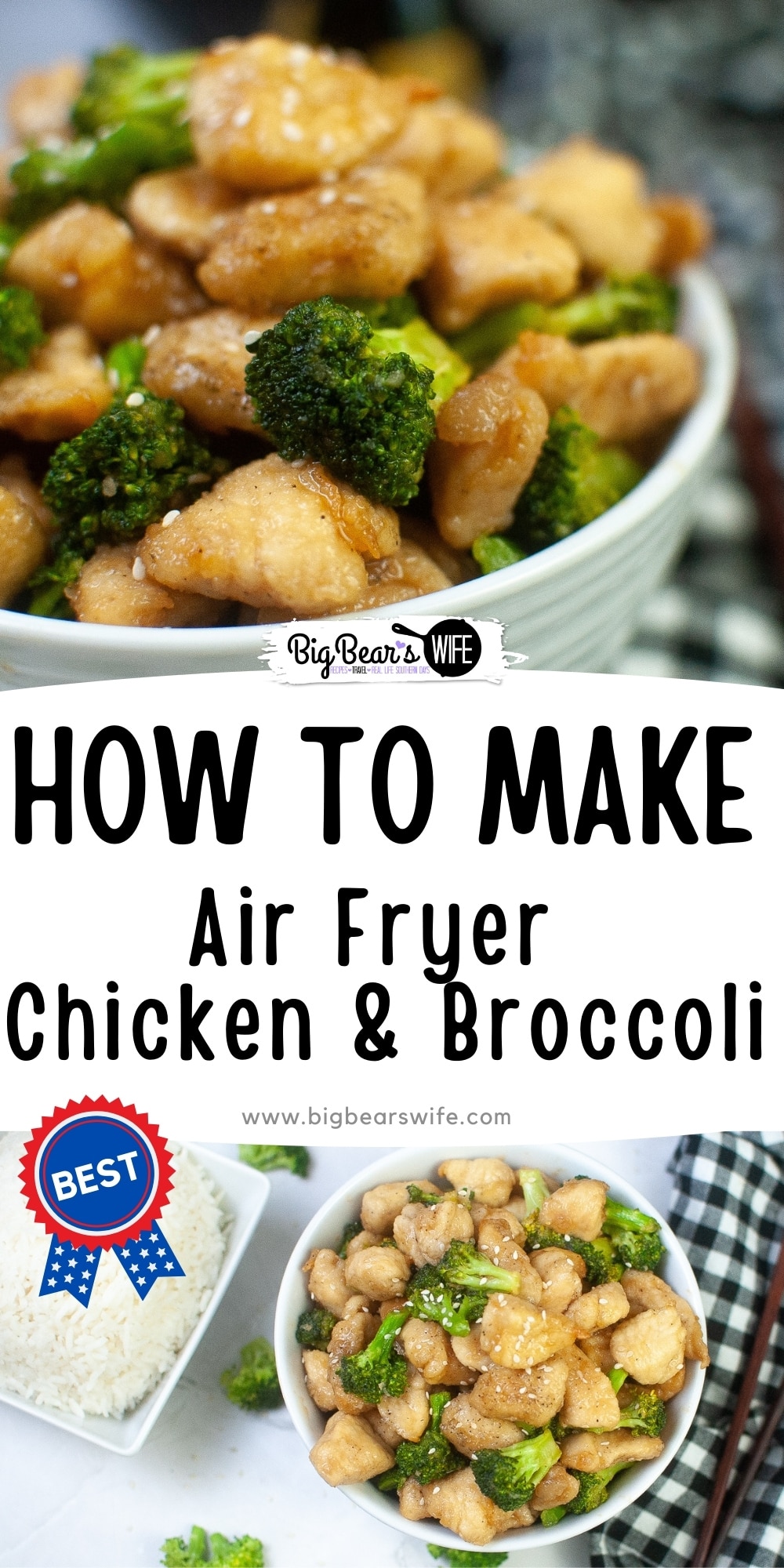 This fantastic Air Fryer Chicken and Broccoli is a take out inspired recipe that is great for any day of the week! Chicken is cooked in the air fryer and them mixed together with an easy sauce and fresh broccoli for the perfect "takeout" at home. Great on it's own or served over rice.

 via @bigbearswife
