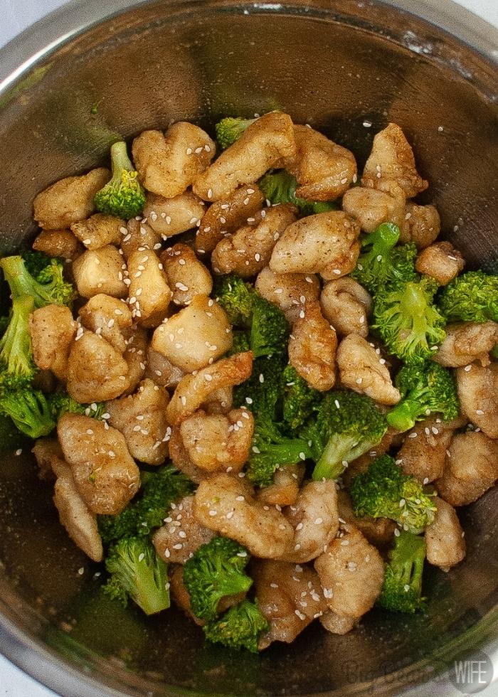 chicken and broccoli mixed with sauce