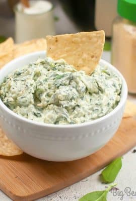 This tasty Air Fryer Spinach Dip is ready in under 20 minutes and not only perfect for an appetizer for dinner but it's great for any party or tailgate!