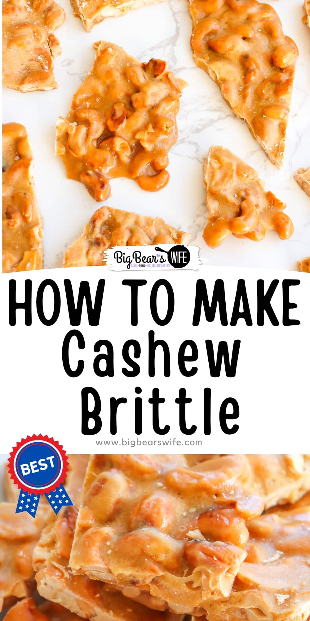 Ready to make the perfect “gift from the kitchen”? This easy homemade cashew brittle is easy to make and great to give away to friends and family around the holidays or perfect for nibbling on while watching a movie at home. Best part is this brittle won't break your teeth!  via @bigbearswife