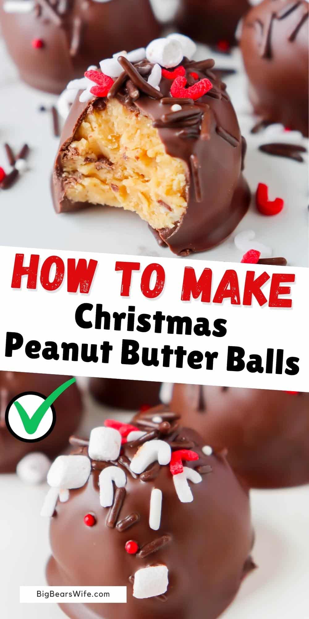 These Christmas Peanut Butter Balls might be the easiest Christmas dessert that you can make around the holidays. 3 ingredient and some sprinkles are all you need for this sweet treat. via @bigbearswife