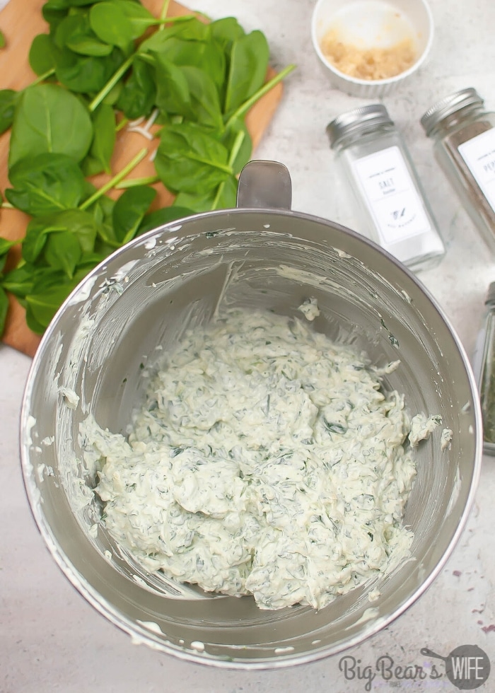 Ingredients for Air Fryer Spinach Dip In a mixing bowl (1)