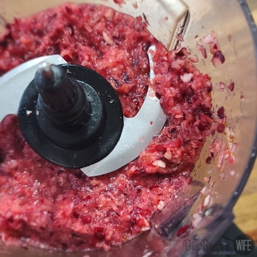 fresh cranberries and oranges blended in a food processor