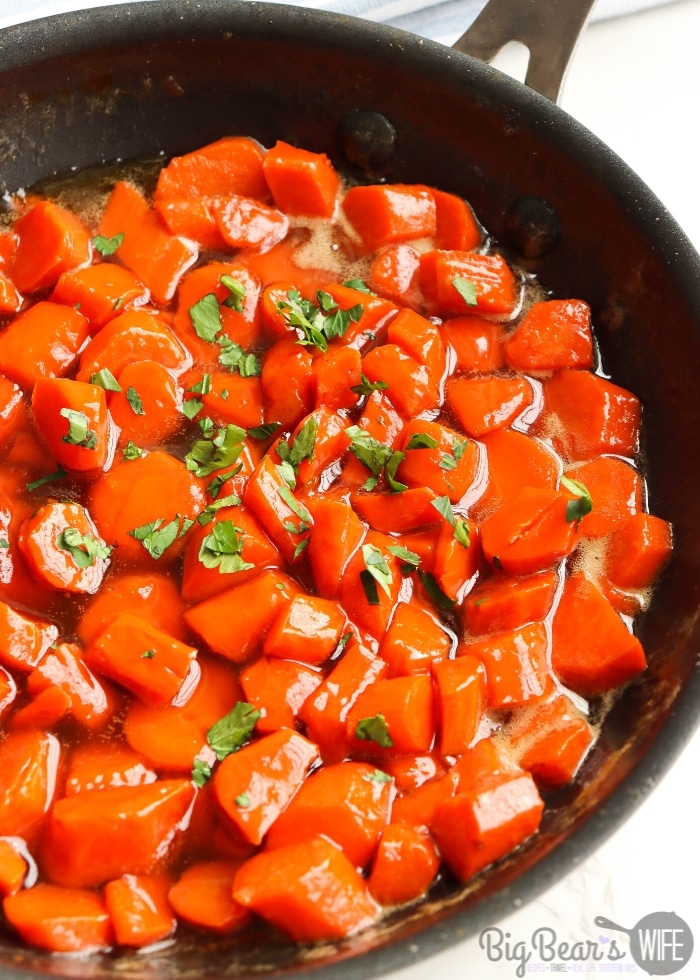 Candied Carrots in skillet with parsley