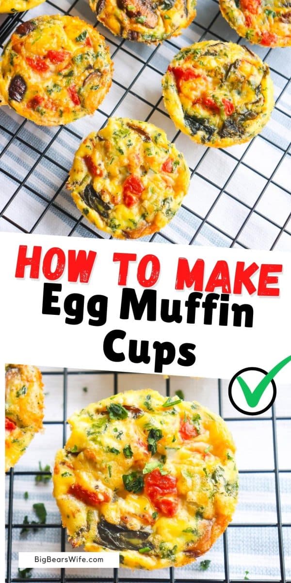 You'll love how easy this Egg Muffin Cups recipe is! Perfect for breakfast in the morning or a mid-day brunch! Fill them with anything you like! We're adding mushrooms, spinach and tomatoes to these!