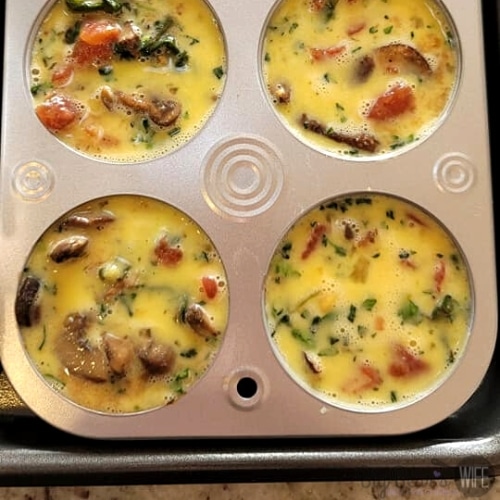 Mushroom Mixture in Muffin Pans with whisked egg