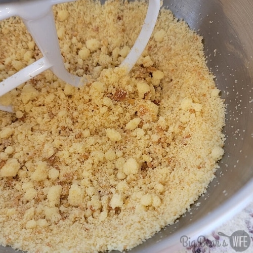 Pound Cake Crumbled in a Mixing Bowl