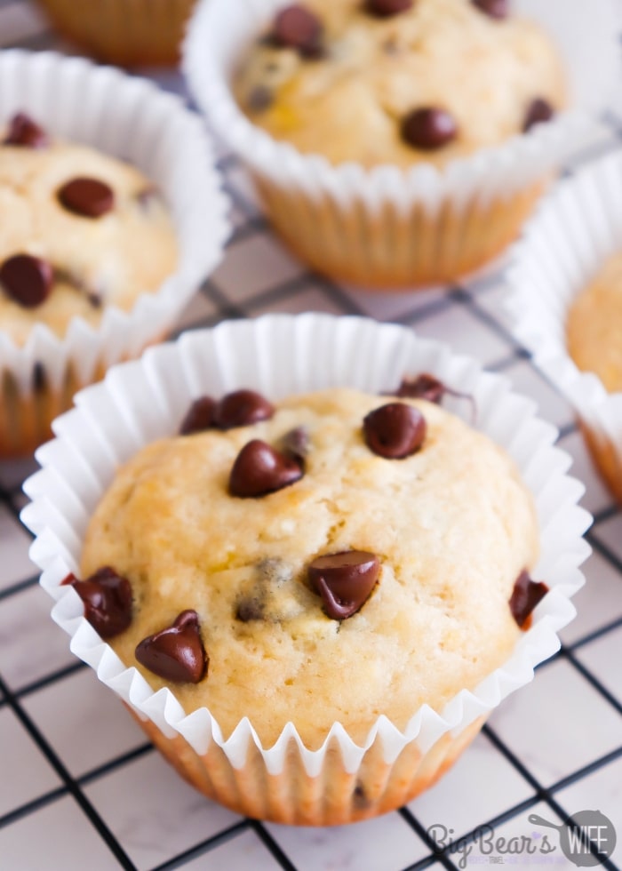 Banana Chocolate Chip Muffins on Cooling Rack