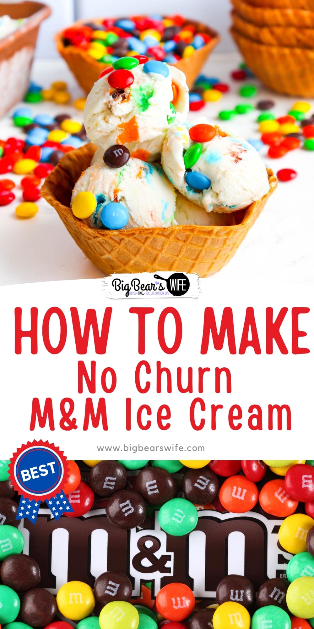 With hot summer months right around the corner, it's time to start thinking about refreshing and indulgent desserts. Enter no churn M&M ice cream - the perfect way to cool off and satisfy your sweet tooth. via @bigbearswife