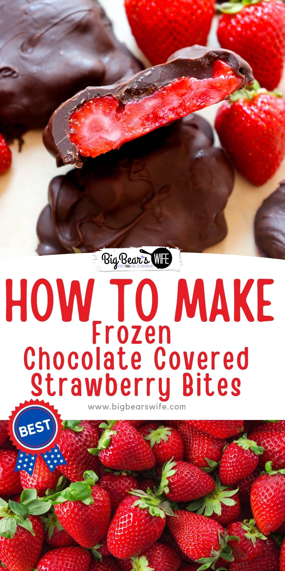 Looking for a delicious and healthy dessert? Look no further than frozen chocolate covered strawberry bites! These bites are the perfect combination of sweet and refreshing, and won't leave you feeling guilty for indulging. via @bigbearswife