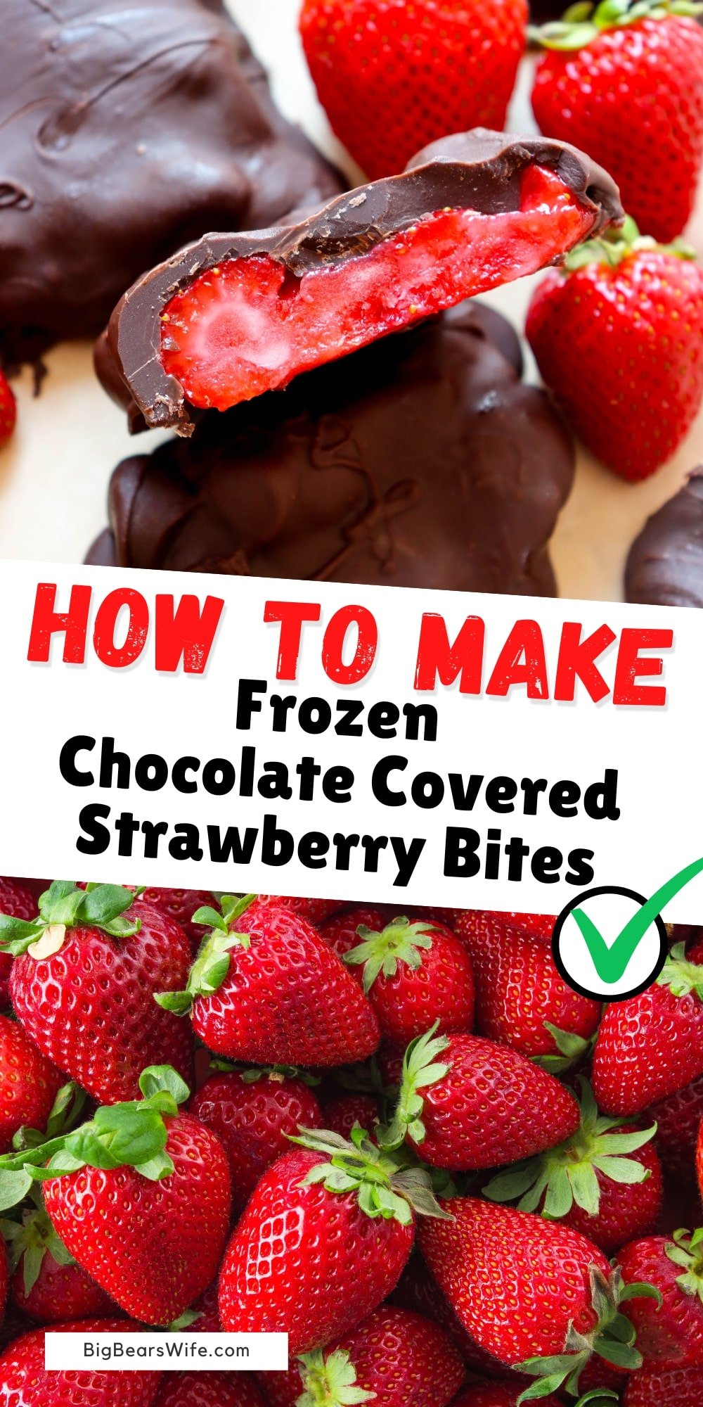 Looking for a delicious and healthy dessert? Look no further than frozen chocolate covered strawberry bites! These bites are the perfect combination of sweet and refreshing, and won't leave you feeling guilty for indulging. via @bigbearswife