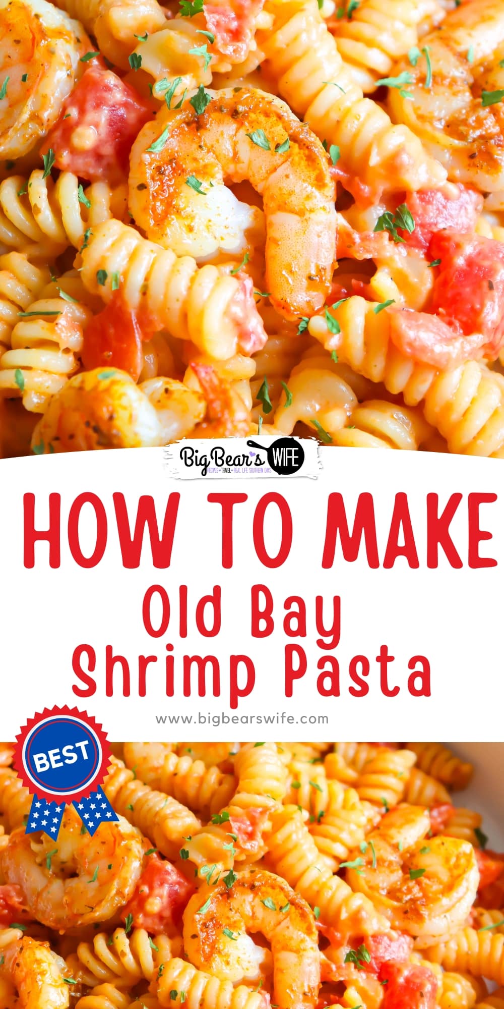 Short on time? No problem. Delicious Old Bay Shrimp Pasta is ready in under 30 minutes. This pasta meal is perfect for a quick and tasty dinner. via @bigbearswife