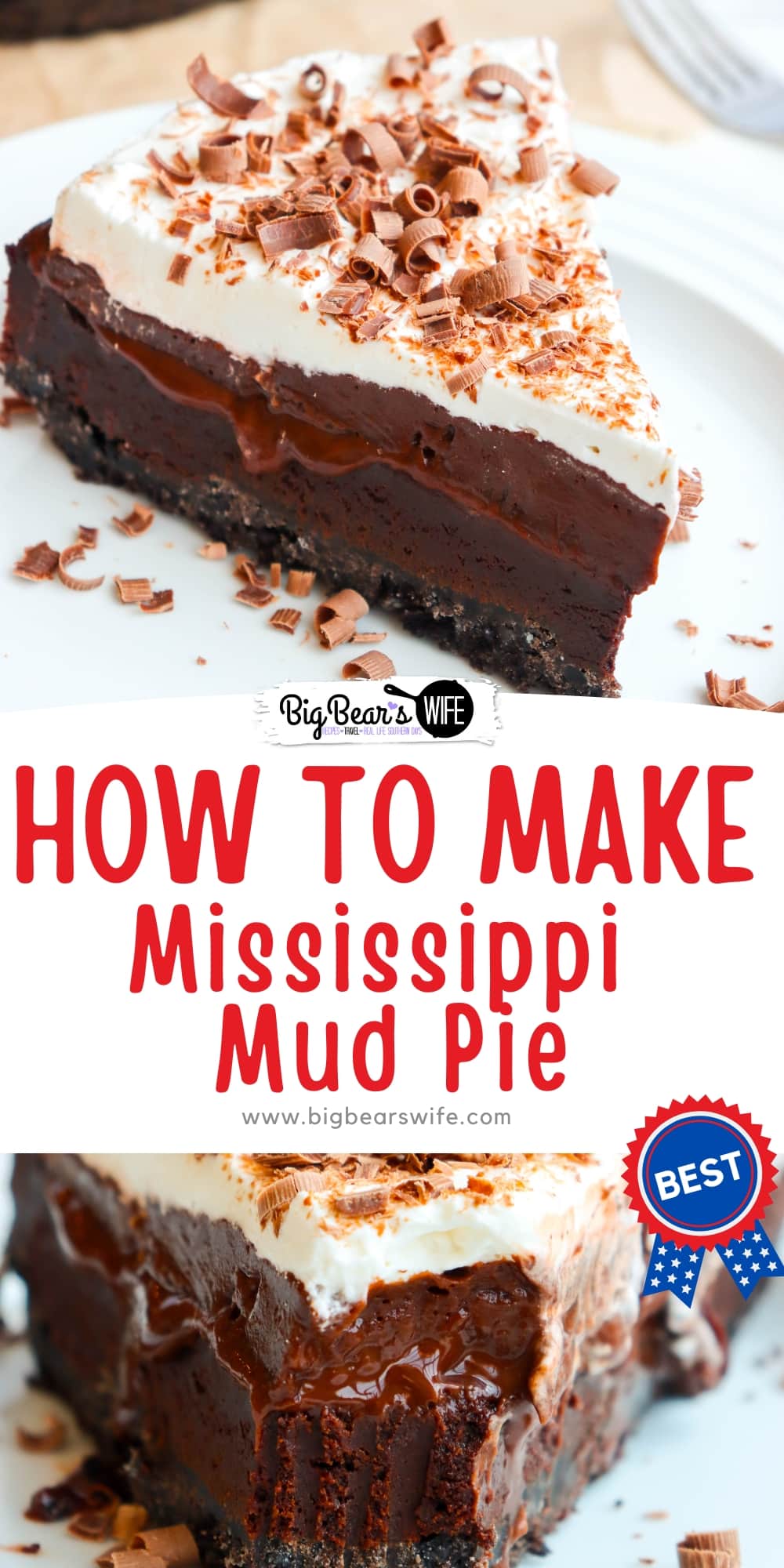 Calling all chocolate fanatics! Prepare to be blown away by the ultimate Mississippi Mud Pie recipe that will transport you to dessert heaven. Dive into a luscious chocolate crust, followed by layers of fudgy brownie, hot fudge sauce and chocolate pudding . Then it is finished with a homemade whipped cream topping and chocolate shavings. This is the dessert dreams are made of! via @bigbearswife