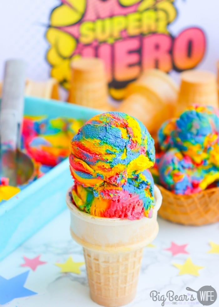 No Churn Superman Ice Cream in cake cones