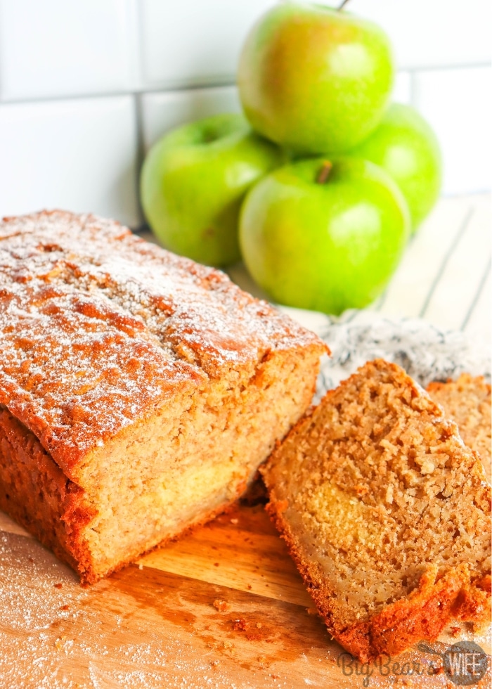 Apple Cinnamon Pound Cake Sliced and dusted with powdered sugar