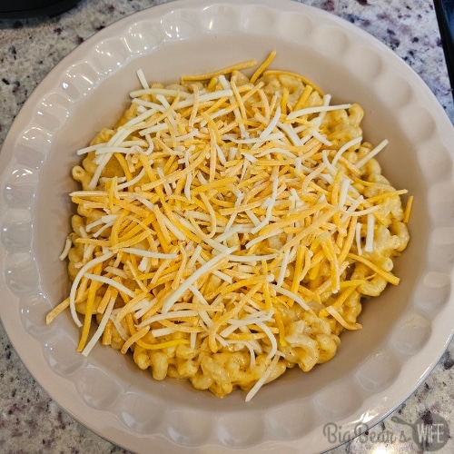 Colby Jack cheese on top of pasta