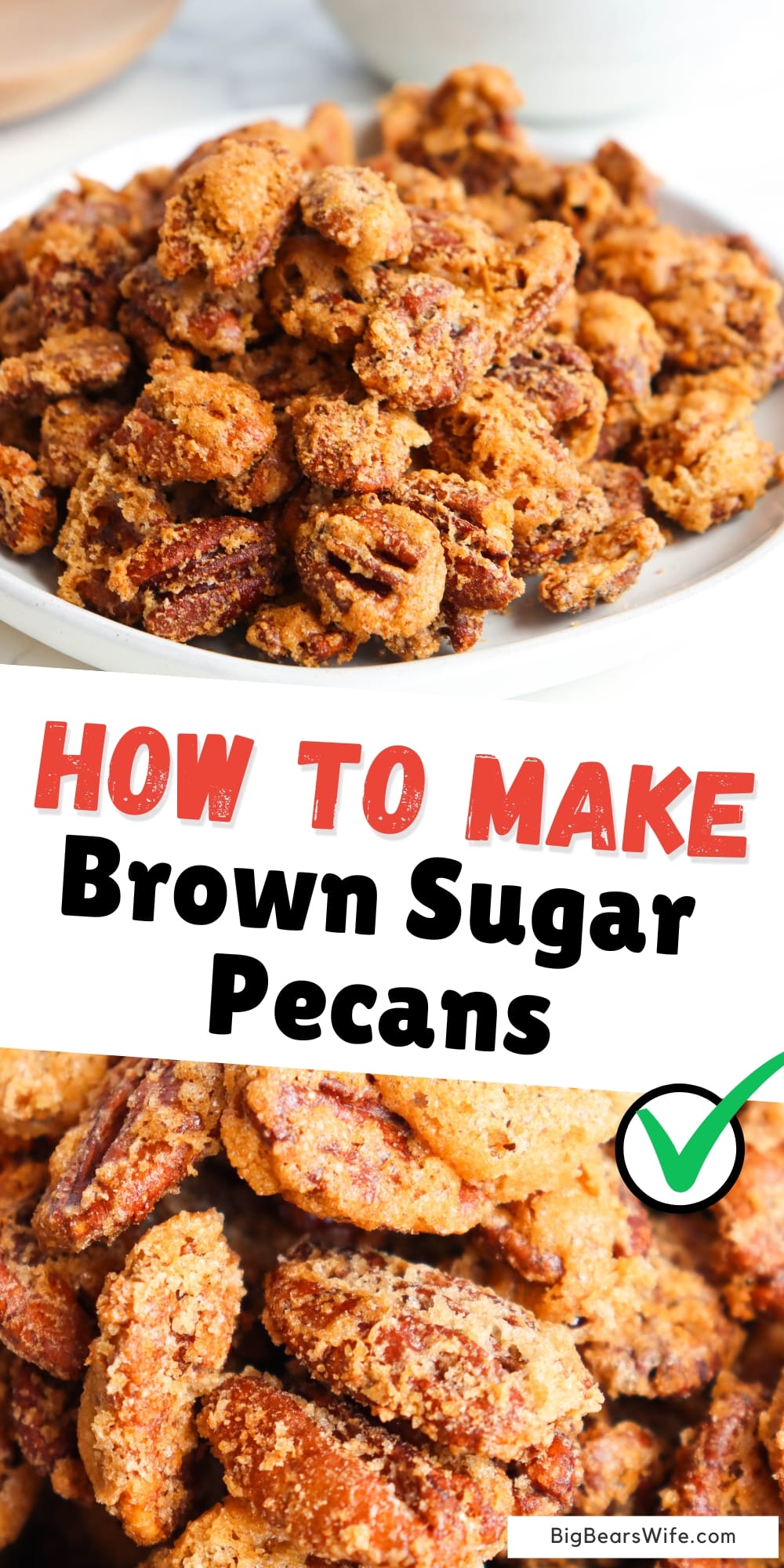Craving a sweet and addictively crunchy snack? Look no further than these mouthwatering brown sugar pecans. You’ll love how easy these pecans are to make! They’re perfect as a snack or as a topping to salads or desserts! via @bigbearswife
