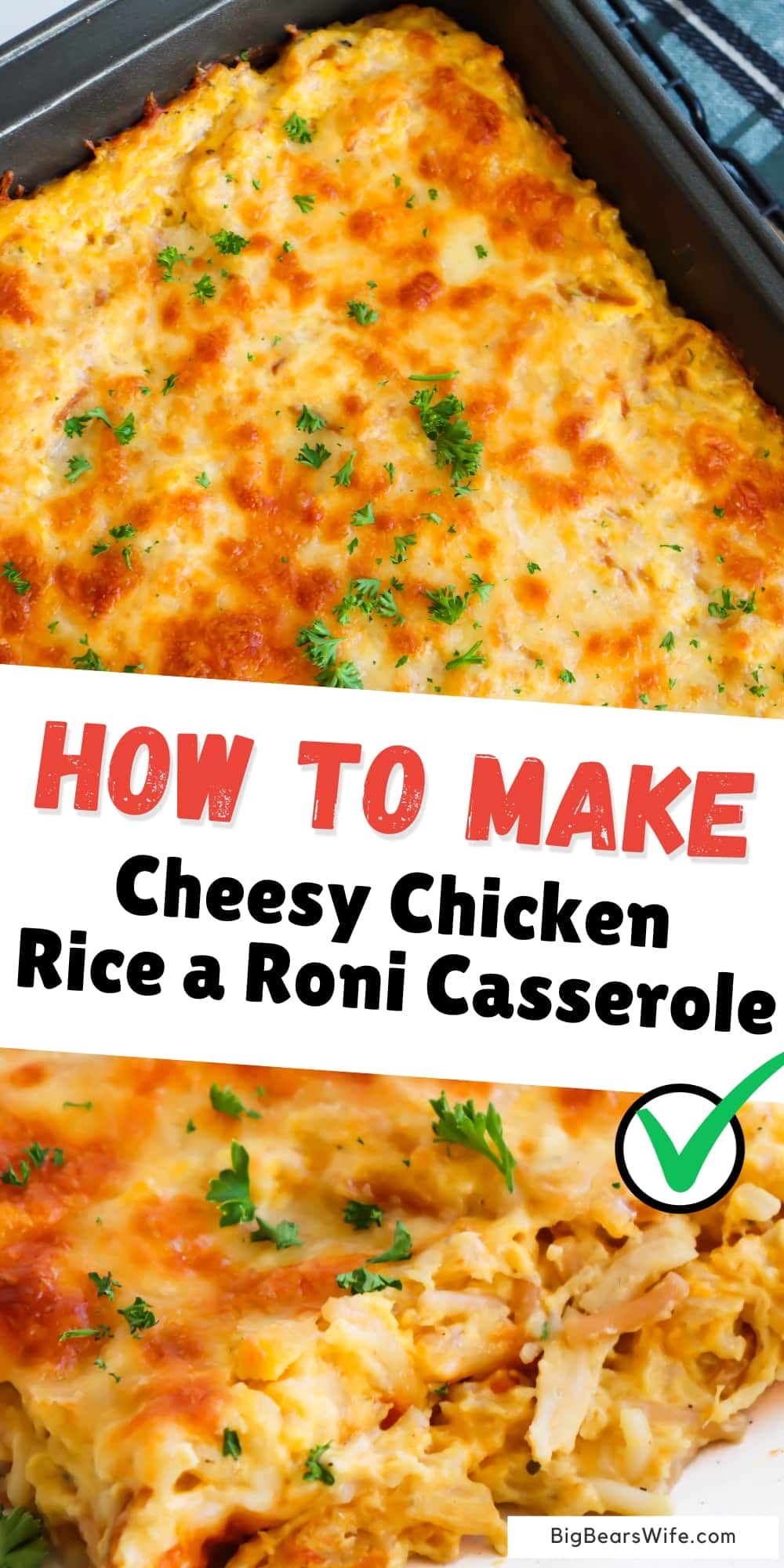 Indulge in the ultimate comfort food with this Cheesy Chicken Rice a Roni Casserole! This recipe is so easy to make and has gotten rave reviews! Prepare to cozy up with a plate of pure comfort and satisfaction! via @bigbearswife