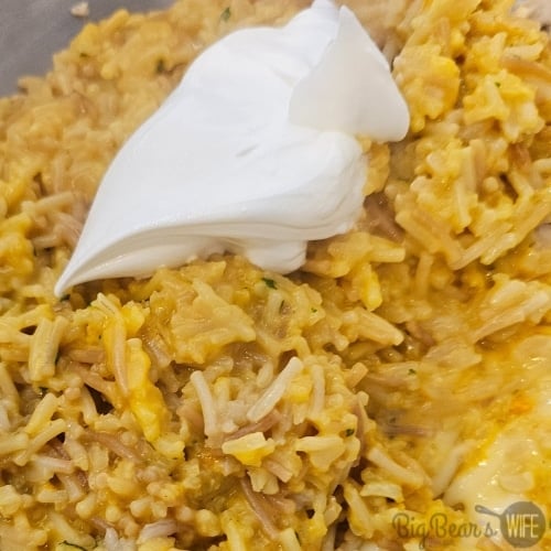 Cheesy Chicken Rice a Roni Casserole mixture