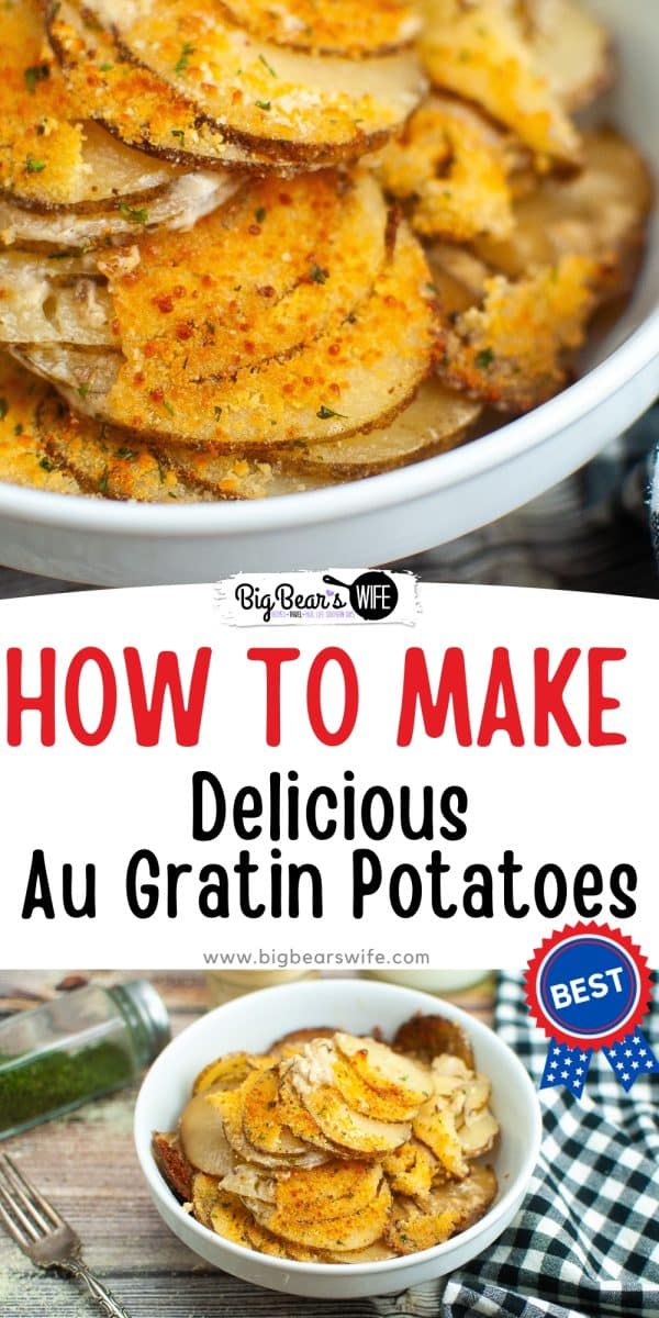 Need a new side dish for dinner? Tired of the same ol' sides that rotate through the dinner menu? Give these Au Gratin Potatoes a try to change it up some!