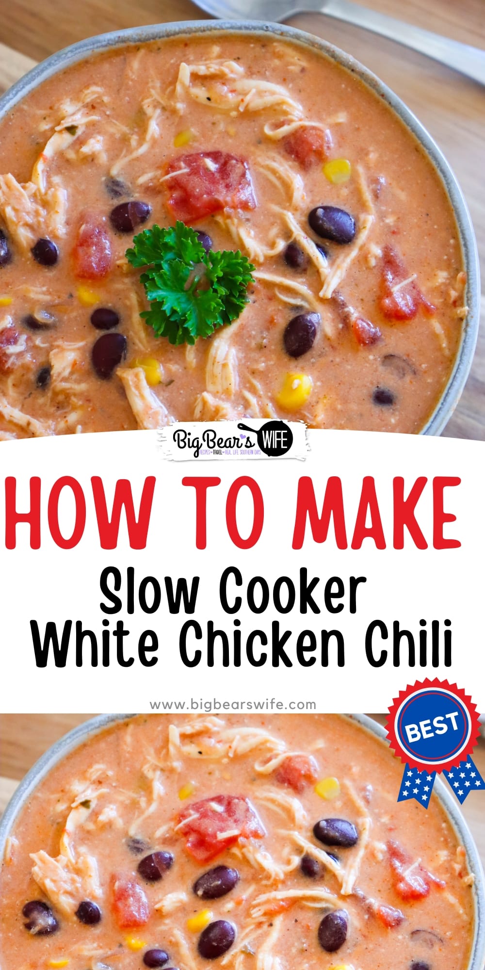 This White Chicken Chili is a recipe that my sister-in-law makes and we just love it! Perfect slow cooker meal that is easy to toss together and absolutely delicious!  via @bigbearswife