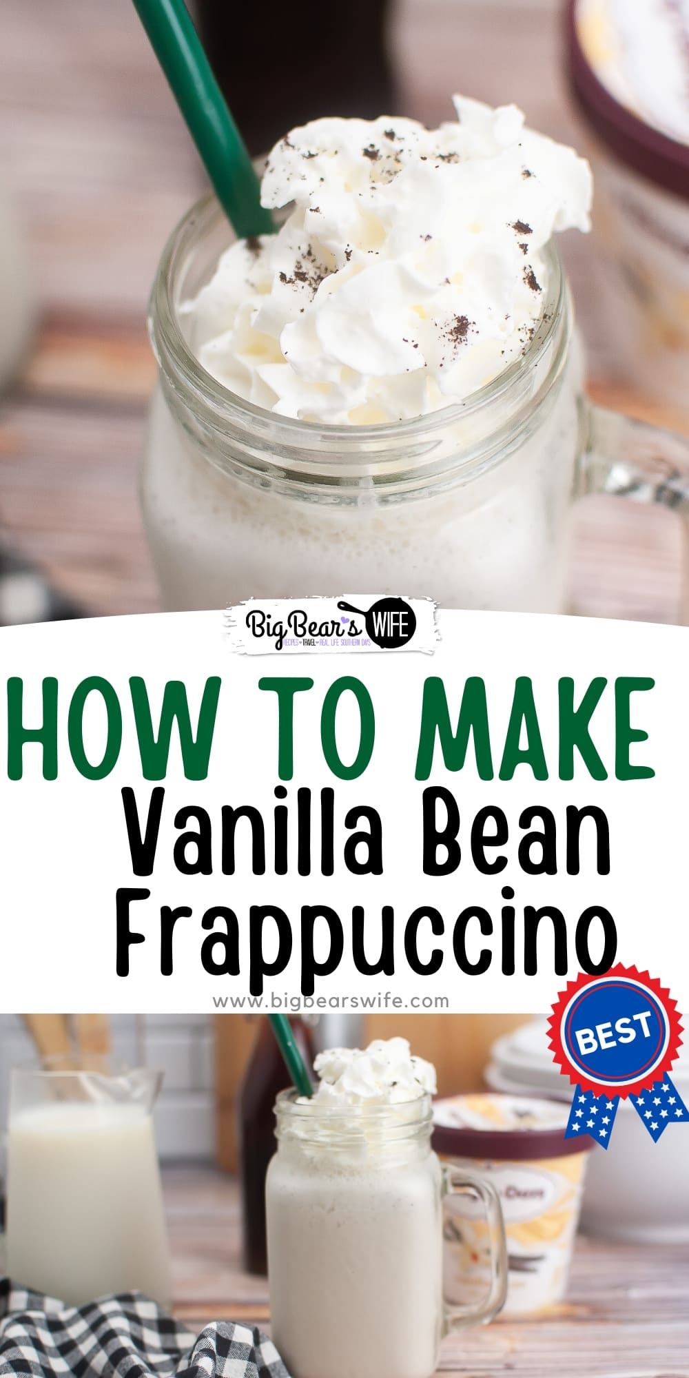 Tired of waiting in long lines at the coffee shop? With this homemade vanilla bean frappuccino recipe, you can skip the hassle and make your favorite icy beverage right in your own kitchen. This homemade Frappuccino is sure to satisfy your craving. via @bigbearswife