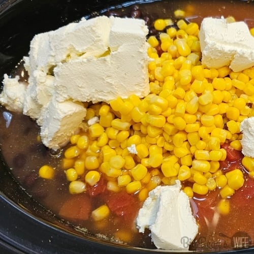 beans and diced tomatoes and corn and cream cheese