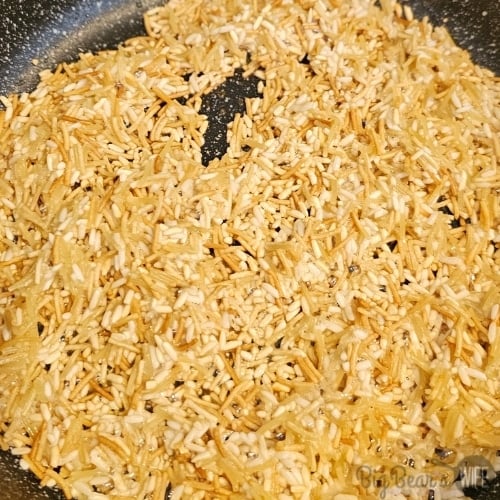 toasting rice in pan