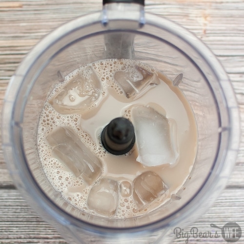 vanilla and milk in a blender with ice