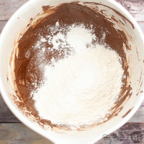 cocoa powder, egg, and sugar added flour
