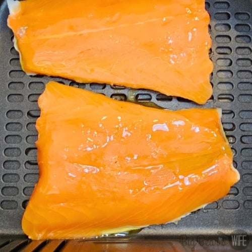 raw salmon in air fryer with olive oil
